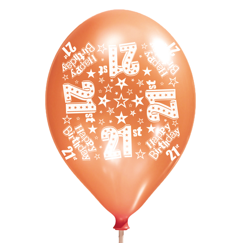 6PK 11in AGE 21 LUX PRINTED SATIN BALLOON