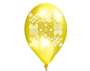 6PK 11in AGE 30 LUX PRINTED SATIN BALLOON