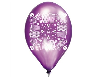 6PK 11in AGE 40 LUX PRINTED SATIN BALLOON