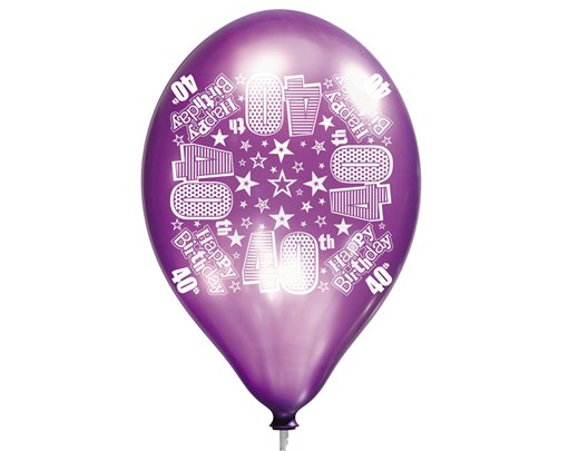 6PK 11in AGE 40 LUX PRINTED SATIN BALLOON