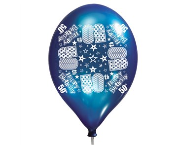 6PK 11in AGE 50 LUX PRINTED SATIN BALLOON