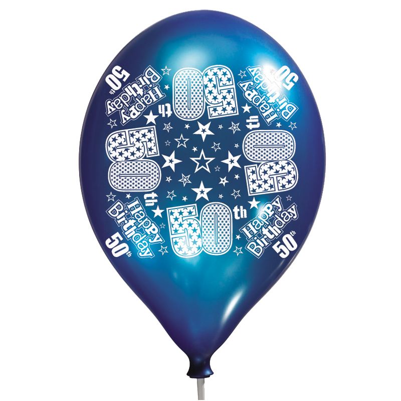 6PK 11in AGE 50 LUX PRINTED SATIN BALLOON
