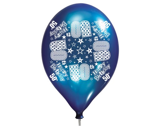 6PK 11in AGE 50 LUX PRINTED SATIN BALLOON