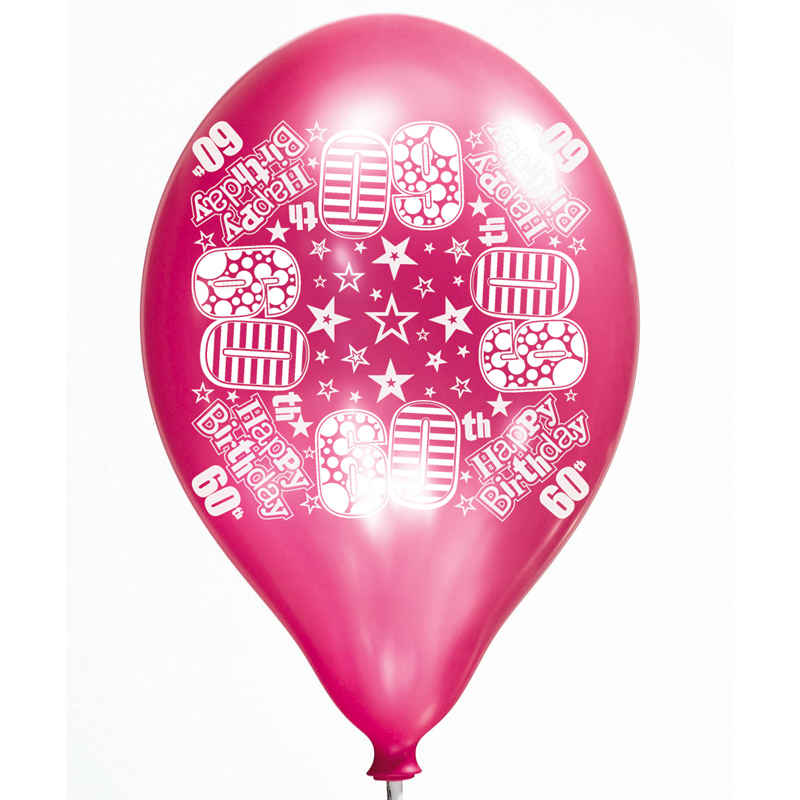 6PK 11in AGE 60 LUX PRINTED SATIN BALLOON