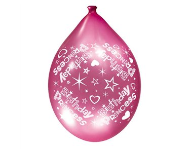 6PK 11in BIRTHDAY PRINCESS LUXURY PRINTED SATIN BALLOONS