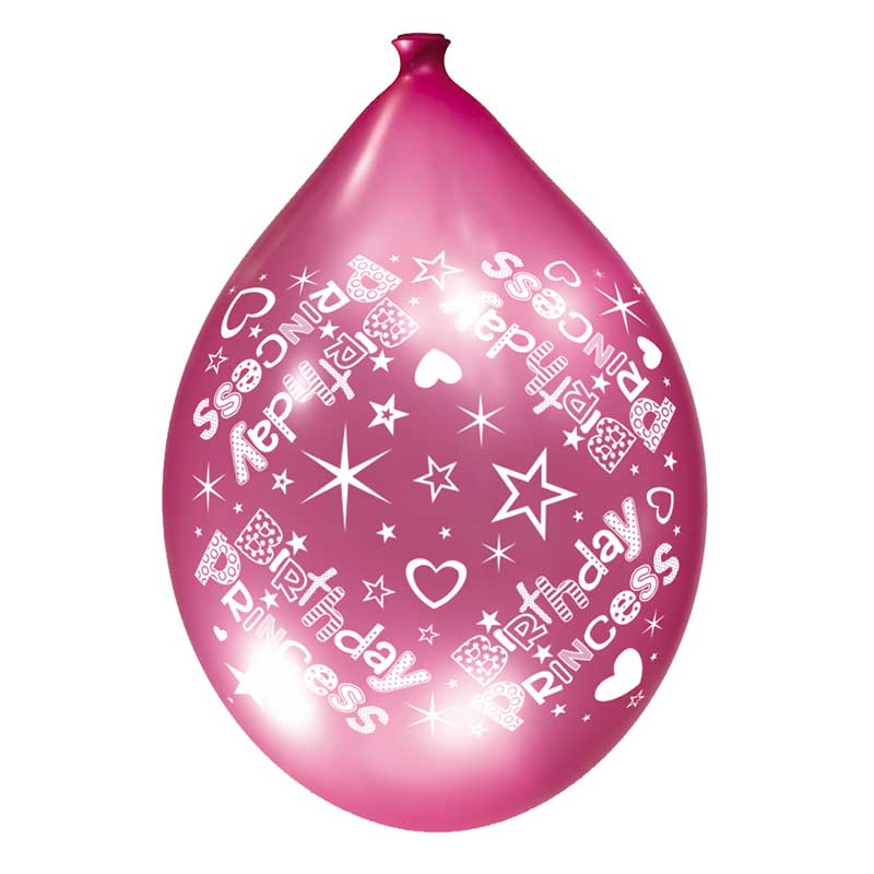 6PK 11in BIRTHDAY PRINCESS LUXURY PRINTED SATIN BALLOONS