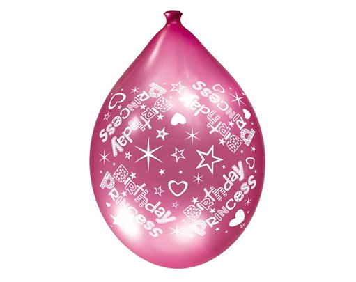 6PK 11in BIRTHDAY PRINCESS LUXURY PRINTED SATIN BALLOONS