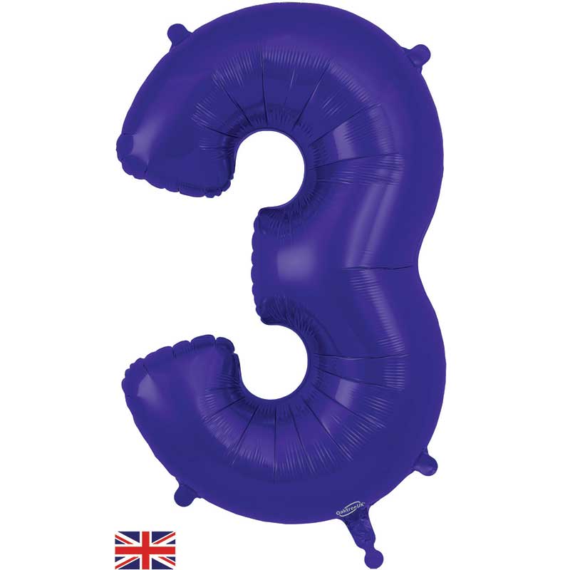 34in NUMBER 3 PURPLE JUMBO FOIL BALLOON