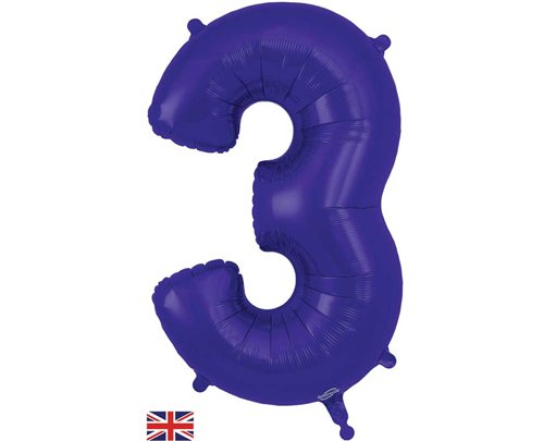 34in NUMBER 3 PURPLE JUMBO FOIL BALLOON