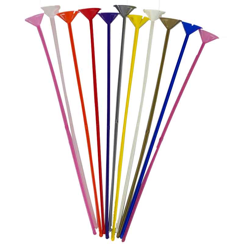 ASSORTED COLOURS PLASTIC REUSABLE BALLOON STICK 100S