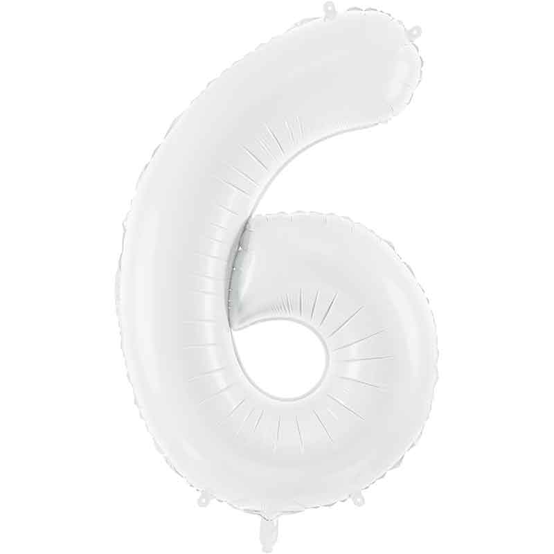 86cm WHITE NUMBER 6 FOIL BALLOON