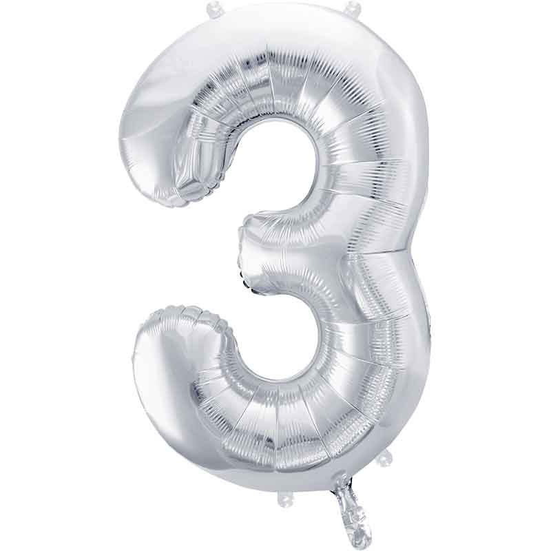 86cm SILVER NUMBER 3 FOIL BALLOON