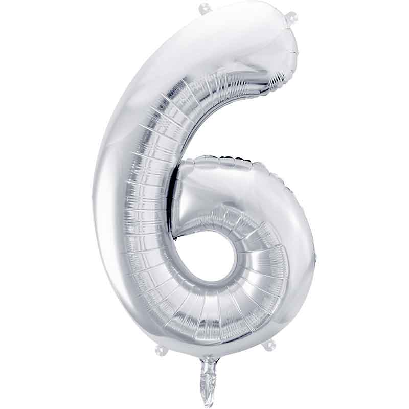 86cm SILVER NUMBER 6 FOIL BALLOON