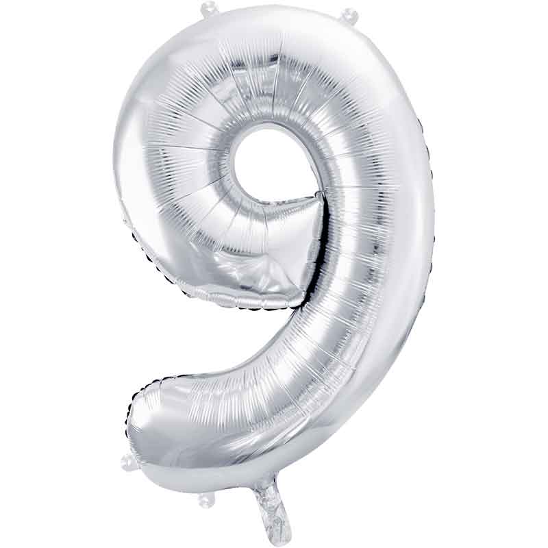 86cm SILVER NUMBER 9 FOIL BALLOON