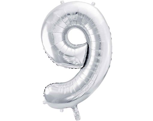 86cm SILVER NUMBER 9 FOIL BALLOON