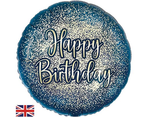 18in GLITTER BIRTHDAY NAVY GOLD FOIL BALLOON