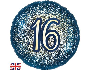 18in 16TH GLITTER BIRTHDAY NAVY GOLD FOIL BALLOON