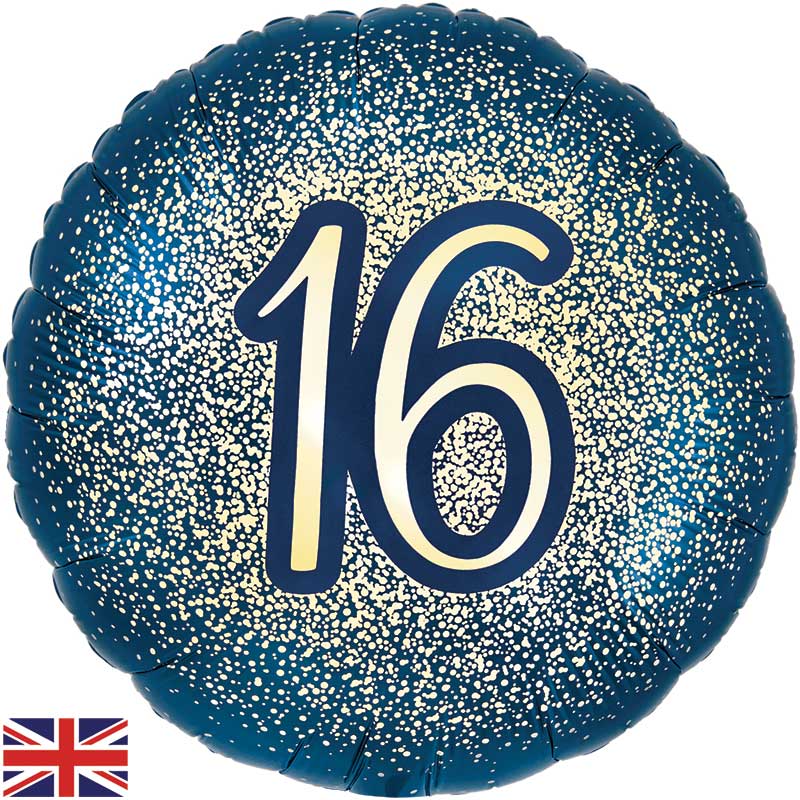 18in 16TH GLITTER BIRTHDAY NAVY GOLD FOIL BALLOON