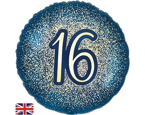 18in 16TH GLITTER BIRTHDAY NAVY GOLD FOIL BALLOON