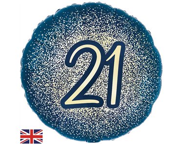18in 21ST GLITTER BIRTHDAY NAVY GOLD FOIL BALLOON
