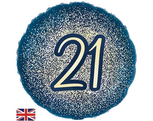 18in 21ST GLITTER BIRTHDAY NAVY GOLD FOIL BALLOON