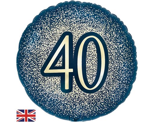 18in 40TH GLITTER BIRTHDAY NAVY GOLD FOIL BALLOON