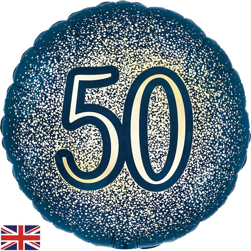 18in 50TH GLITTER BIRTHDAY NAVY GOLD FOIL BALLOON