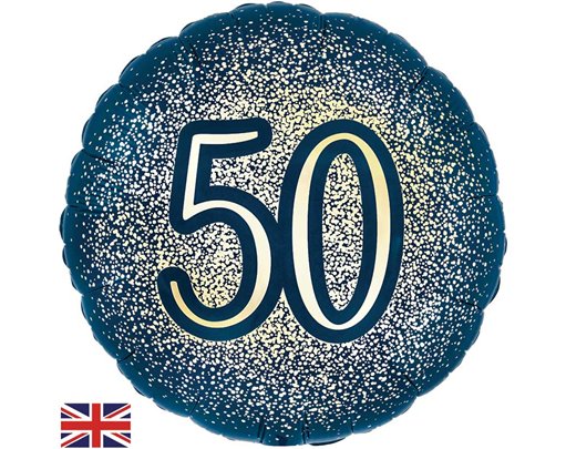 18in 50TH GLITTER BIRTHDAY NAVY GOLD FOIL BALLOON