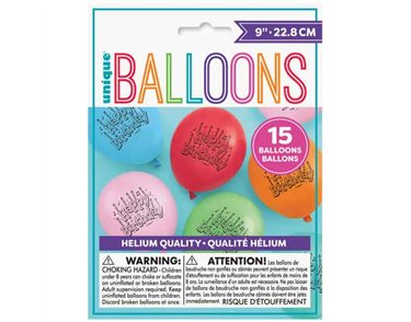 15PK 9in HAPPY BIRTHDAY BALLOONS