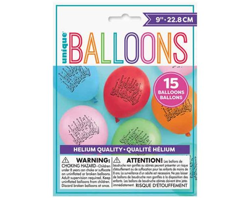 15PK 9in HAPPY BIRTHDAY BALLOONS