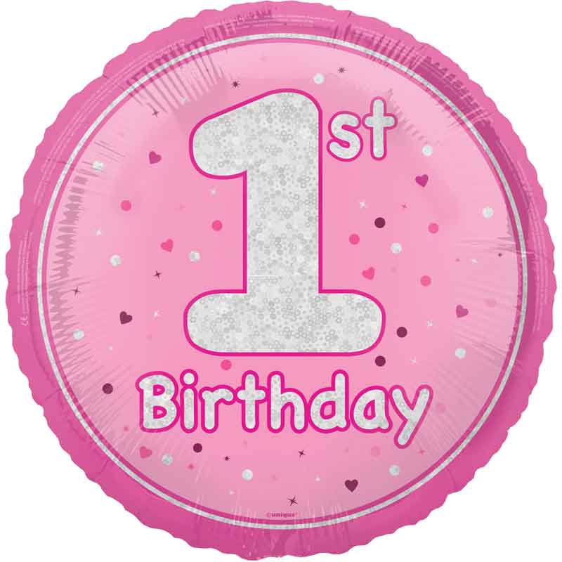 18in GLITZ PINK 1ST BIRTHDAY FOIL BALLOON