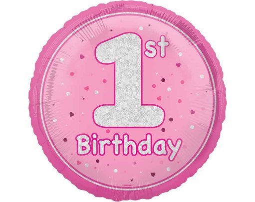 18in GLITZ PINK 1ST BIRTHDAY FOIL BALLOON