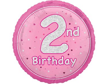 18in GLITZ PINK 2ND BIRTHDAY FOIL BALLOON