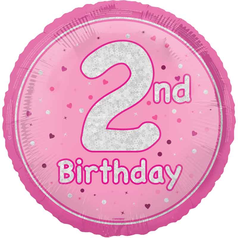 18in GLITZ PINK 2ND BIRTHDAY FOIL BALLOON