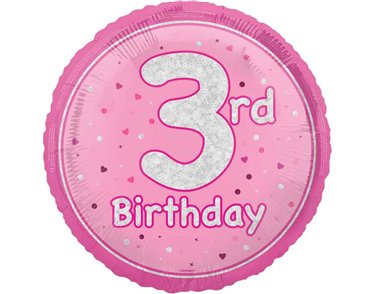 18in GLITZ PINK 3RD BIRTHDAY FOIL BALLOON