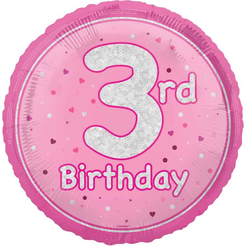 18in GLITZ PINK 3RD BIRTHDAY FOIL BALLOON