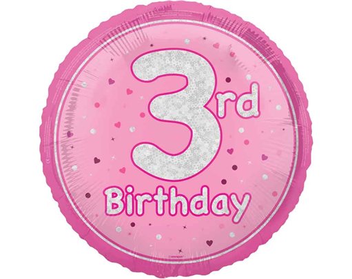 18in GLITZ PINK 3RD BIRTHDAY FOIL BALLOON