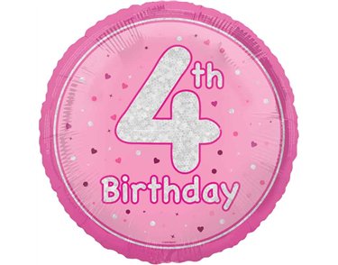 18in GLITZ PINK 4TH BIRTHDAY FOIL BALLOON