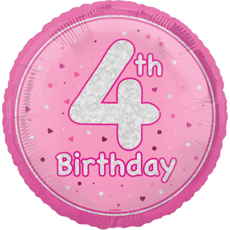 18in GLITZ PINK 4TH BIRTHDAY FOIL BALLOON