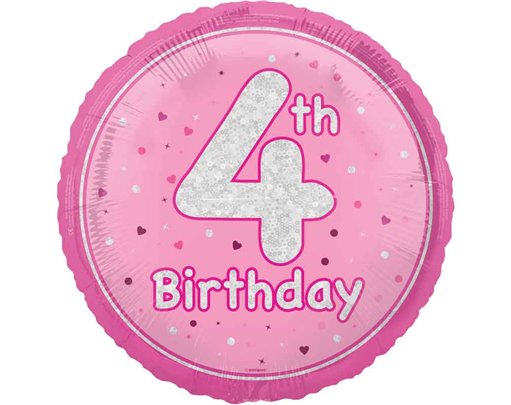 18in GLITZ PINK 4TH BIRTHDAY FOIL BALLOON