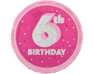 18in GLITZ PINK 6TH BIRTHDAY FOIL BALLOON
