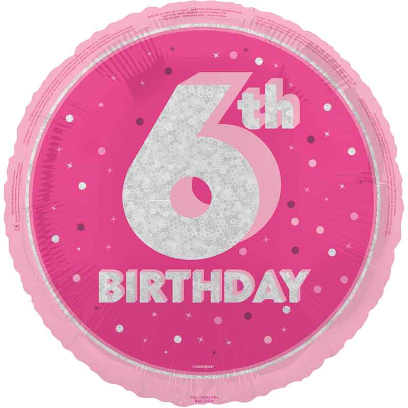 18in GLITZ PINK 6TH BIRTHDAY FOIL BALLOON