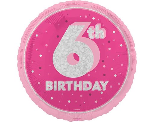 18in GLITZ PINK 6TH BIRTHDAY FOIL BALLOON