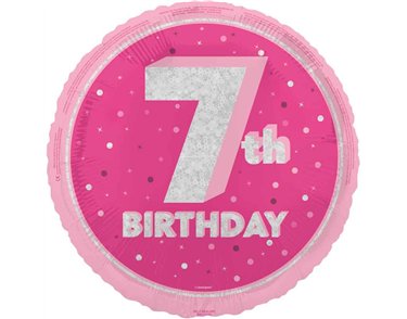 18in GLITZ PINK 7TH BIRTHDAY FOIL BALLOON