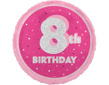 18in GLITZ PINK 8TH BIRTHDAY FOIL BALLOON
