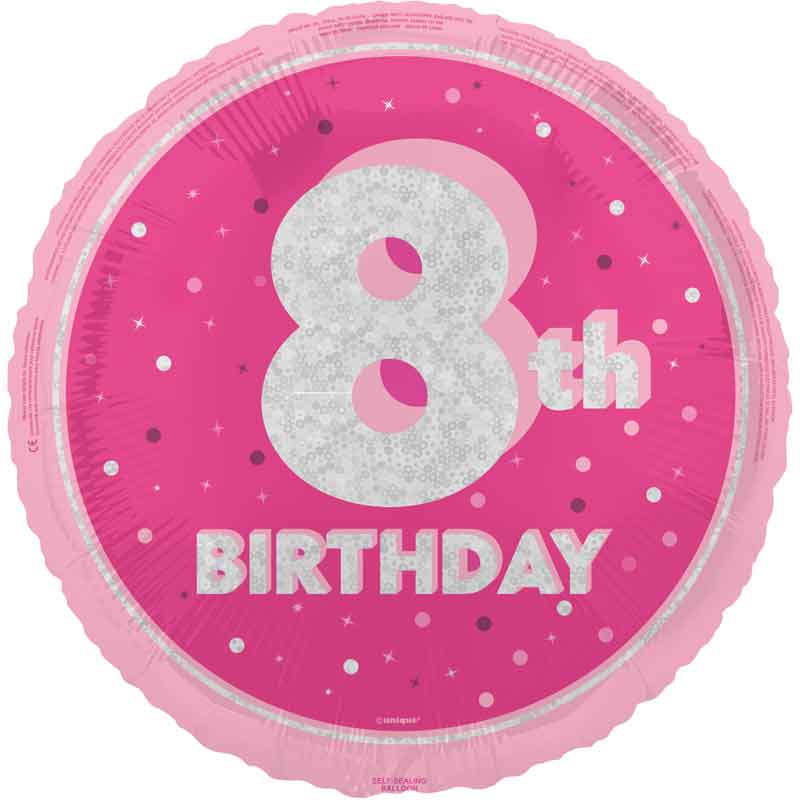 18in GLITZ PINK 8TH BIRTHDAY FOIL BALLOON