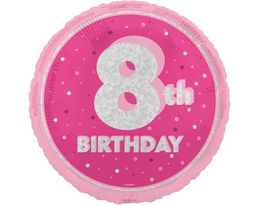 18in GLITZ PINK 8TH BIRTHDAY FOIL BALLOON