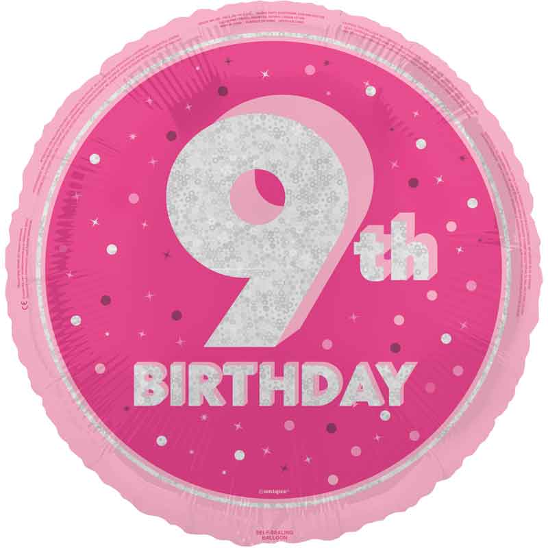 18in GLITZ PINK 9TH BIRTHDAY FOIL BALLOON