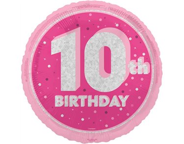 18in GLITZ PINK 10TH BIRTHDAY FOIL BALLOON
