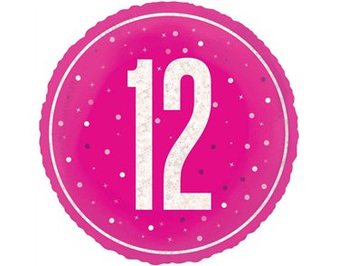 18in GLITZ PINK 12TH BIRTHDAY FOIL BALLOON